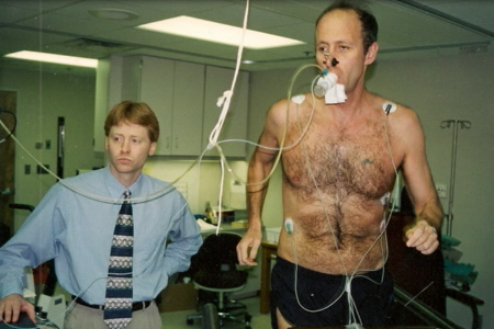 man performing cardiorespiratory fitness testing in a research lab