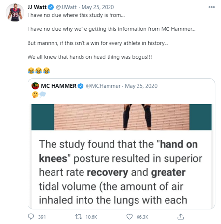 JJ Watt tweets about research published in TJACSM